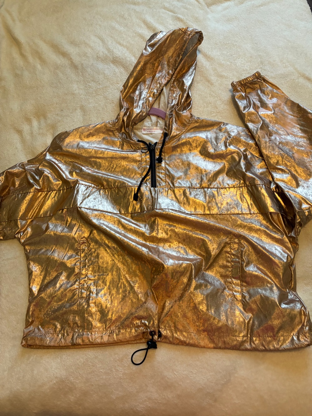 No Boundaries Metallic Gold Hooded Bomber Jacket